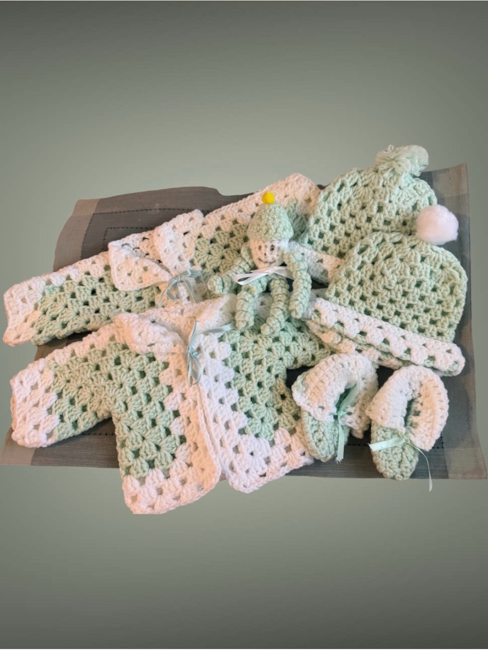 Handmade Baby Crochet Set in Mint Green and White